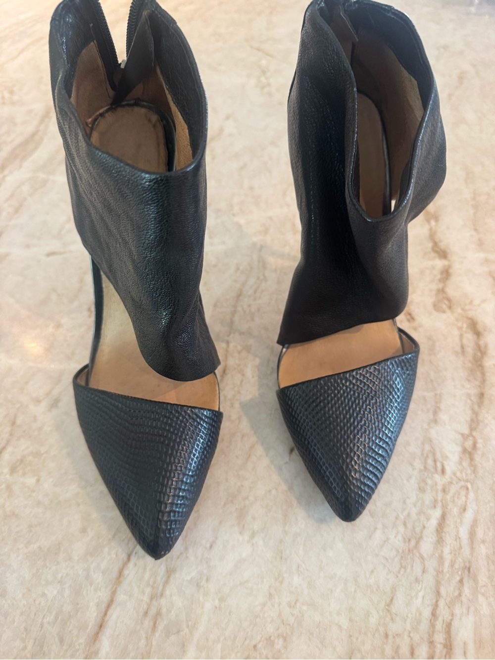 L.A.M.B. Black Pointed-Toe Ankle Cuff Heels